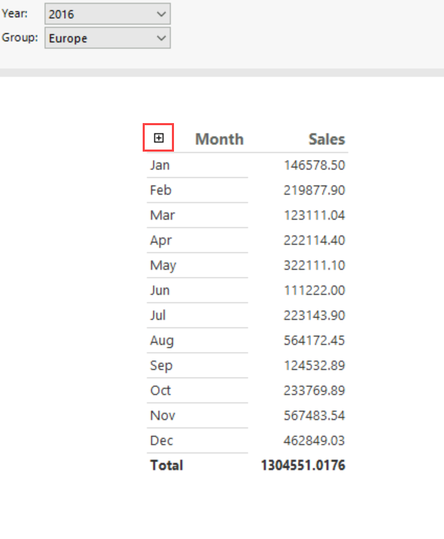 Screenshot of a running report with an expandable row group.