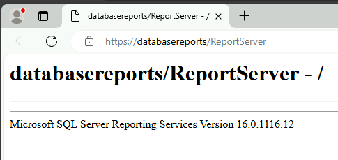 Screenshot of a browser window that shows the main page of the ReportServer folder of the report server.