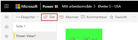 Skjermbilde av «Del»-opprette en kobling i Power BI tjenesten.