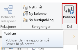 Skjermbilde av Publiser-knappen for å publisere rapporten elektronisk.