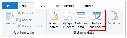 Skjermbilde av Transformer data-knappen.