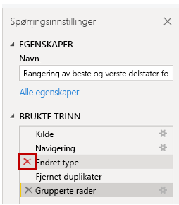 Skjermbilde av hvordan du fjerner trinn fra delen Brukte trinn.