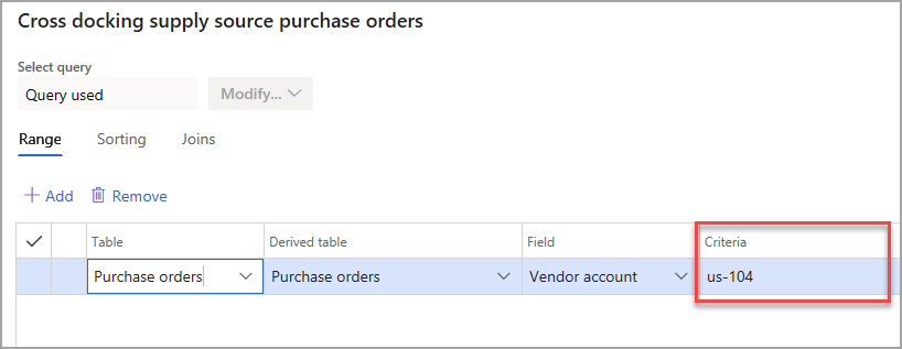 Screenshot of cross docking supply source purchase orders page.