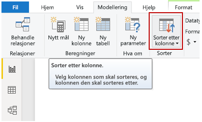 Skjermbilde av feltet Sorter etter kolonne.