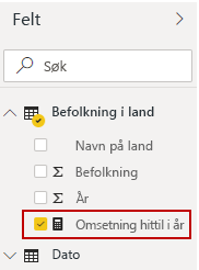 Det nye Omsetning hittil i år i feltruten.