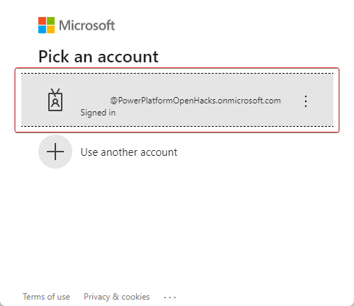 Screenshot of the Pick an account dialog.