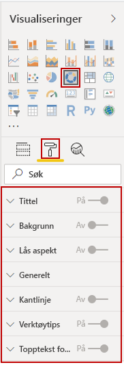 Bilde av en visuell knapp i ruten Visualiseringer og formateringsalternativene.