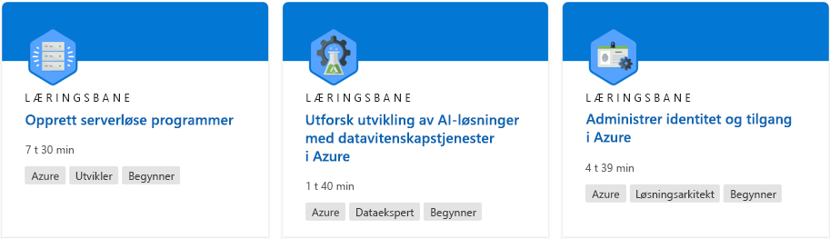 Skjermbilde som viser et læreprogram fra Microsoft Learn-nettstedet