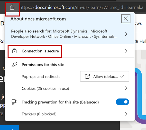 Diagram showing padlock icon on website address bar.