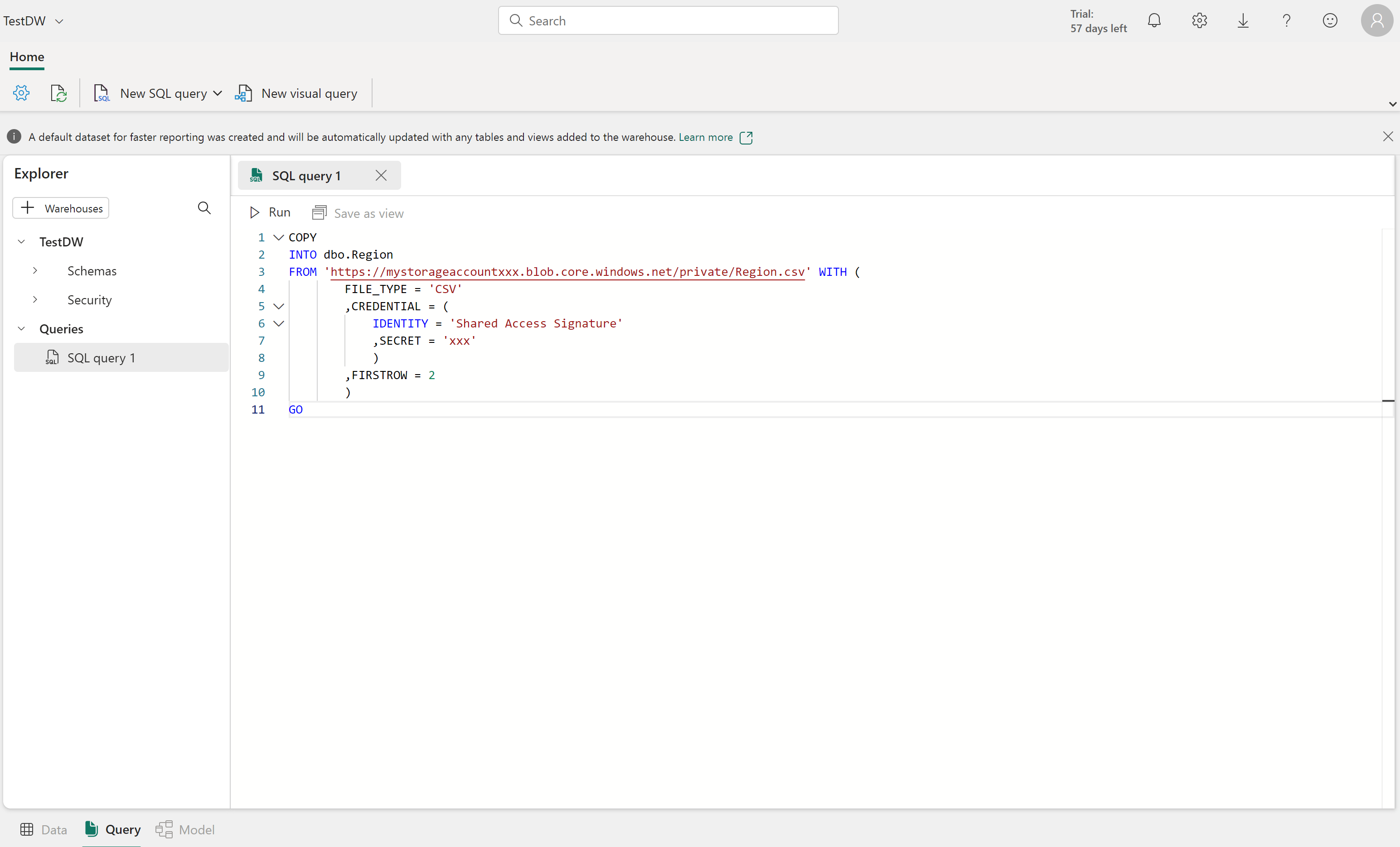 Screenshot of the SQL query editor with a query open.