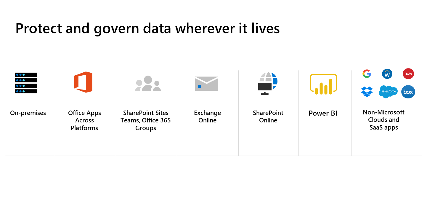 Diagram that shows platforms where data can be protected and governed.