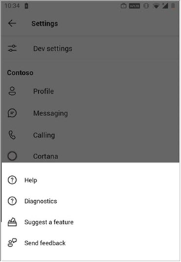 Screenshot of Give feedback option in Teams mobile client.