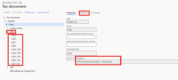 The Condition field on the Lookups tab for the Lines node.