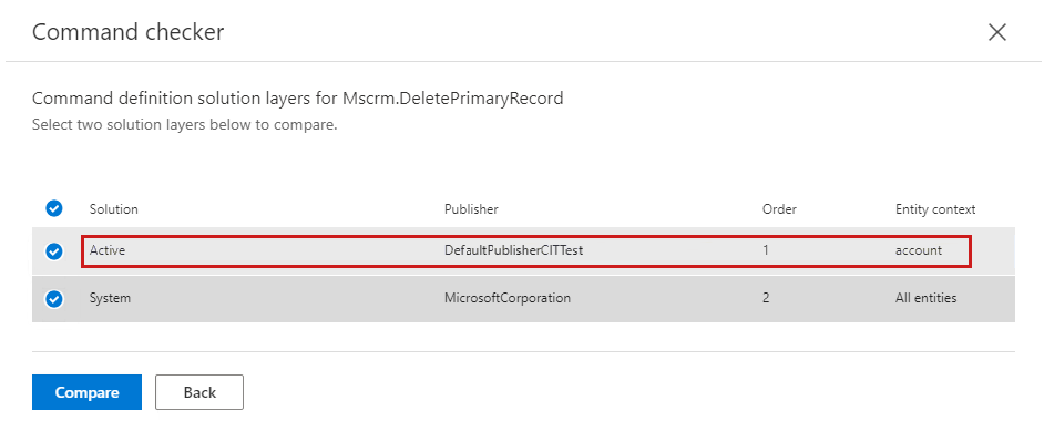 Screenshot to select the top two solution layers and select the Compare option.