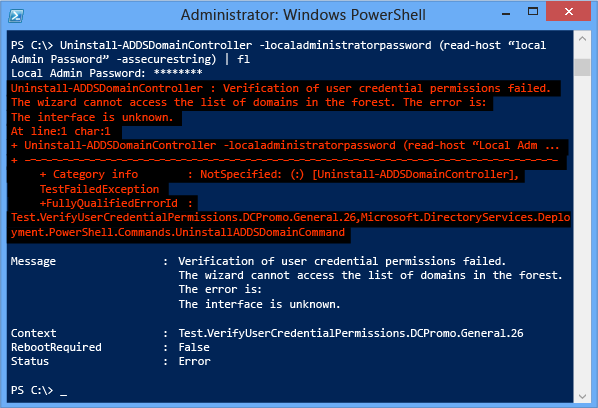 Screenshot of the errors in prerequisite validation and verification.