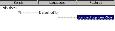Screenshot of a portion of the VOLT window with Standard Ligatures feature added.