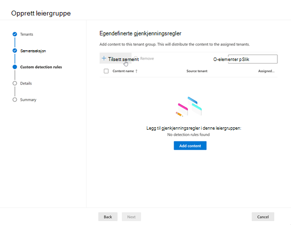 Skjermbilde av veiviseren for tillegg av egendefinerte gjenkjenningsregler.