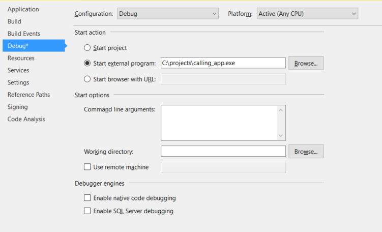 C# Debug Properties window