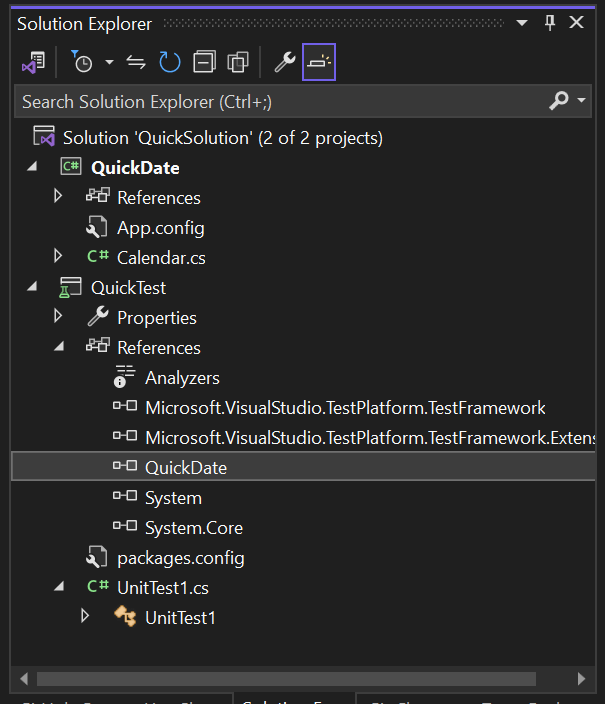 Screenshot of Solution Explorer showing a project reference.