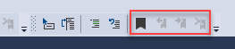 Screenshot of Bookmark commands and icons in the Text Editor toolbar in Visual Studio 2022.