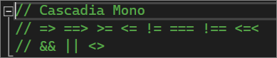 Screenshot of an example of the Cascadia Mono font in the Editor.