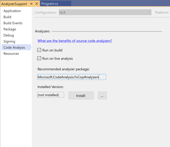 .NET Core Tooling Analyzer Support