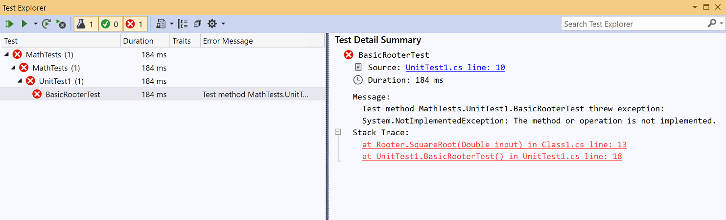 Test Detail Summary in Test Explorer