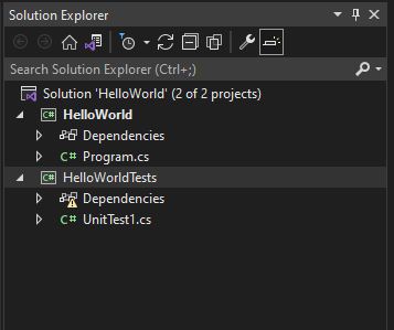 Unit test project in Solution Explorer