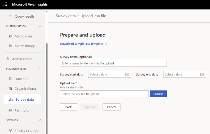 Screenshot that shows the final steps to upload the survey data.