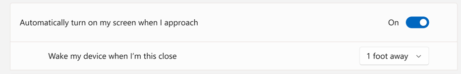 Settings for Wake on Approach on Windows 11, 21H2