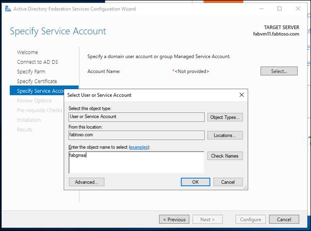 specify Service account