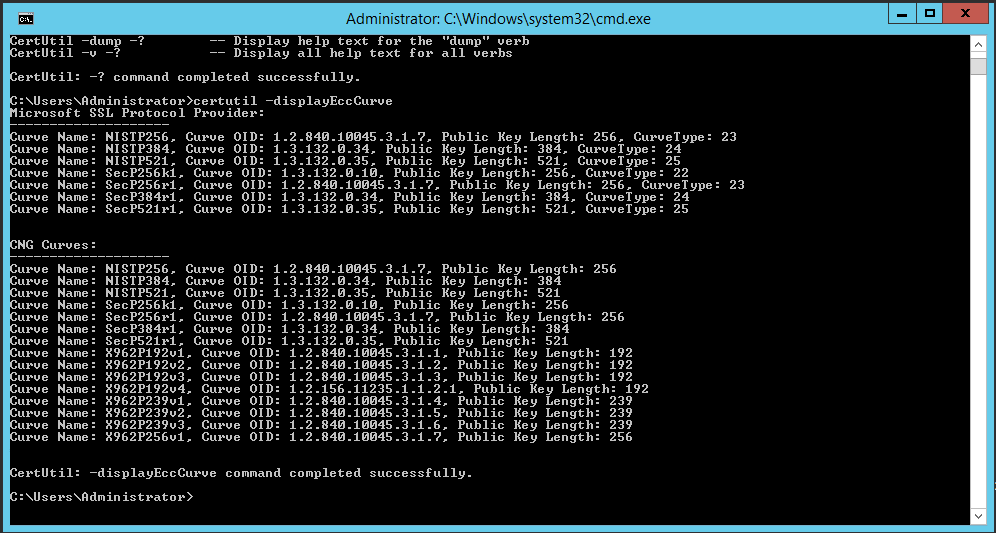 Certutil display curves