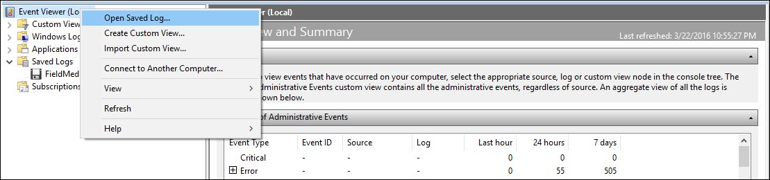 event viewer screenshot.