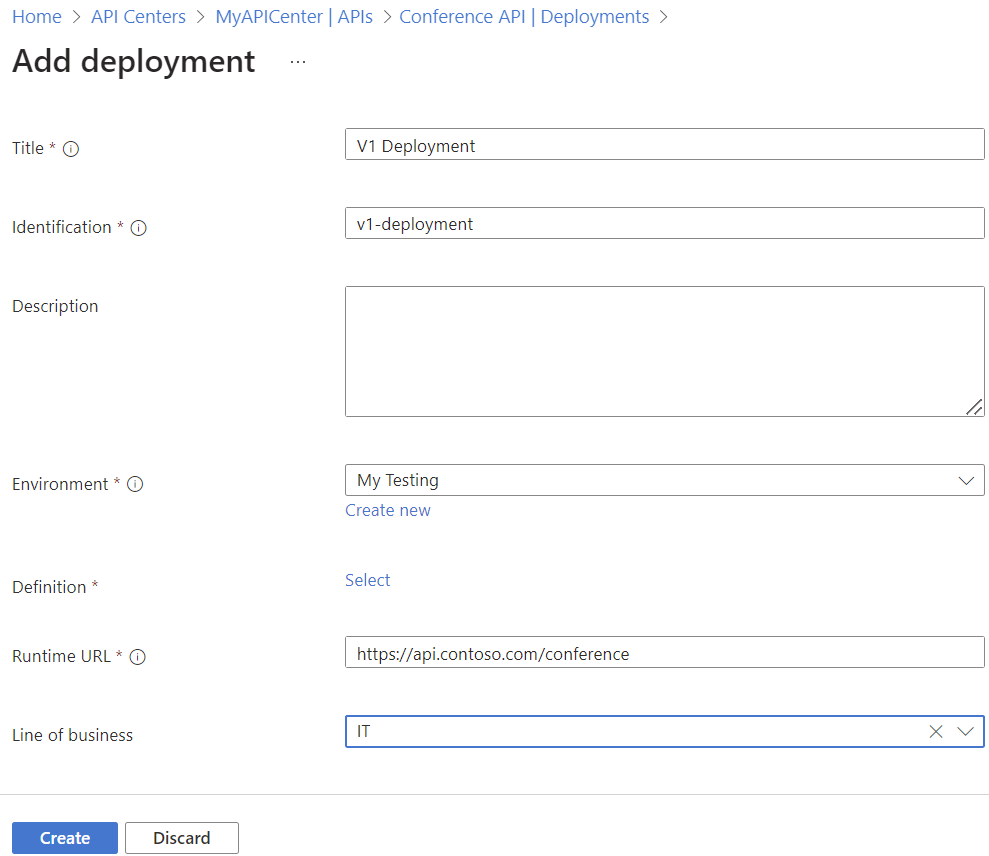 Schermopname van het toevoegen van een API-implementatie in de portal.