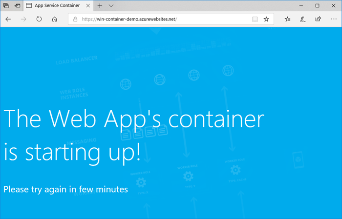 Schermopname van het starten van een aangepaste Windows-container.