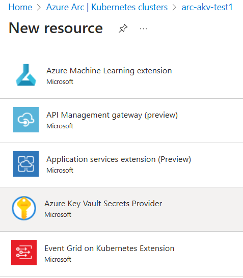 Schermopname van de Azure Key Vault Secrets Provider-extensie in Azure Portal.