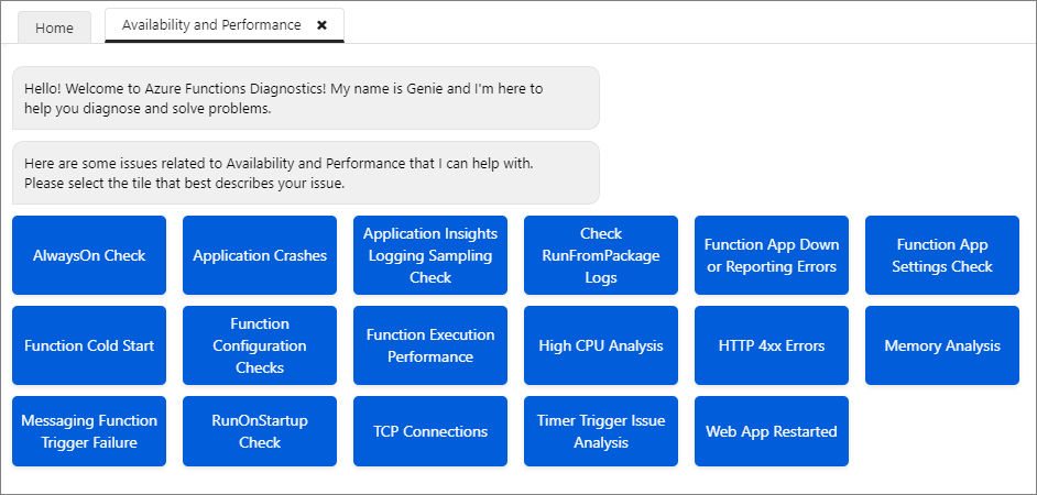 Genie is Azure Functions diagnostische interface.