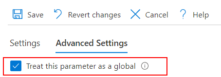 Schermopname van het instellen van globale parameters in een werkmap.