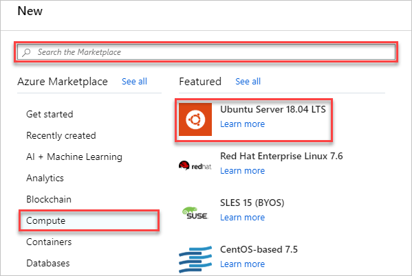 Schermopname van het selecteren van een resourcetype in Azure Portal