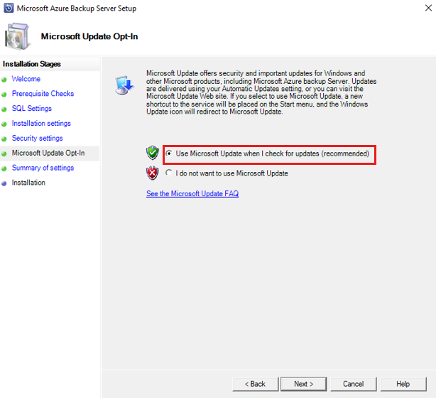 Schermopname van de microsoft Update Opt-In-pagina.