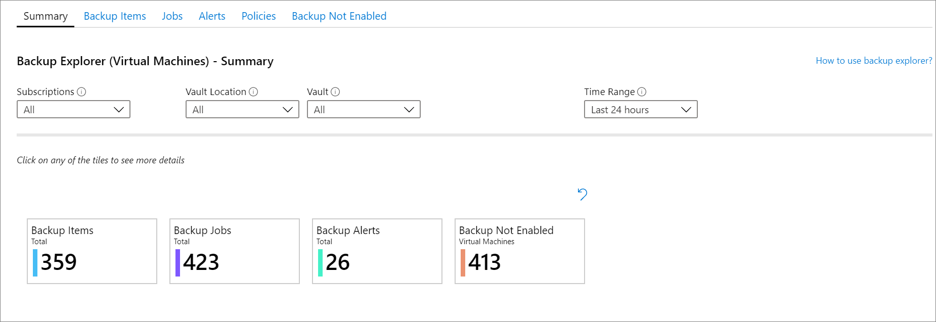 Landingspagina van Backup Explorer