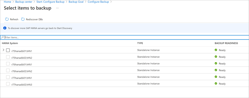 Schermopname van het selecteren van databases om een back-up te maken.