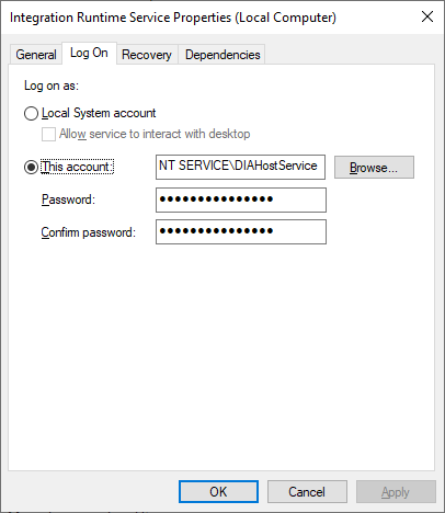 Serviceaccount voor zelf-hostende Integration Runtime