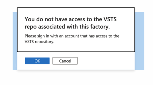 Toont de aanmeldingsprompt om een VSTS-opslagplaats te koppelen aan een Azure Data Factory voor meerdere tenants.