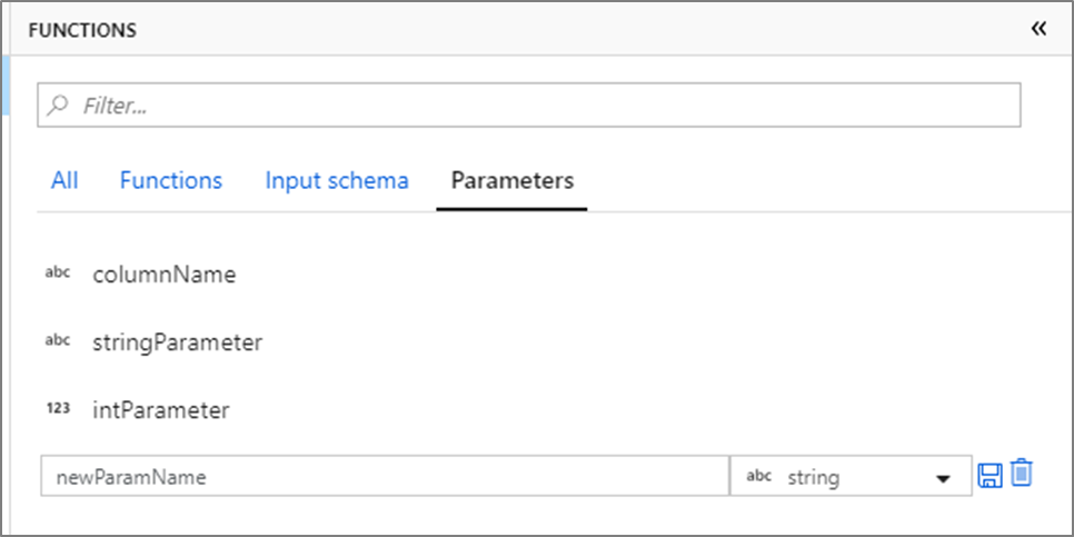 Schermopname van de parameters op het tabblad Parameters met nieuwe parameters toegevoegd.