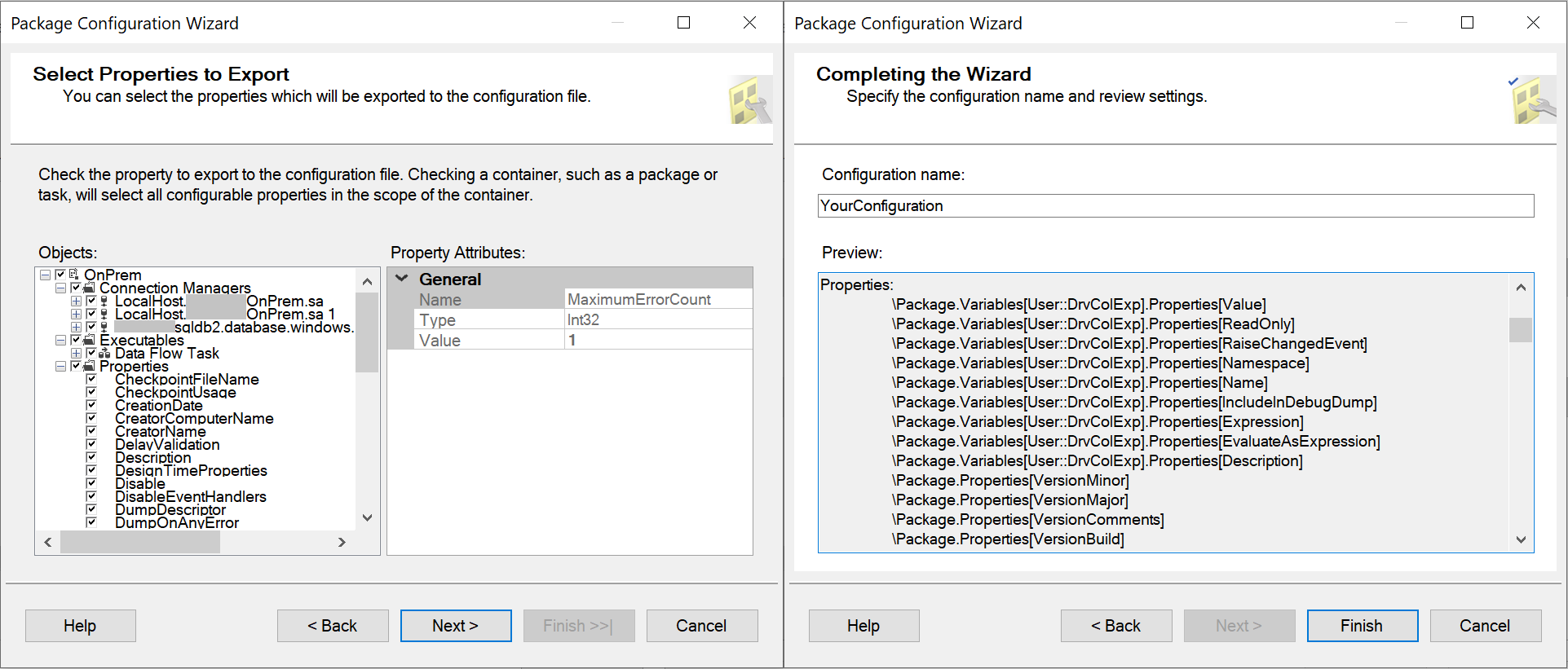 Pakketeigenschappen ophalen uit SSDT - Configuratiewizard