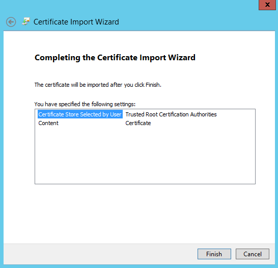 Wizard Certificaat importeren, import voltooien