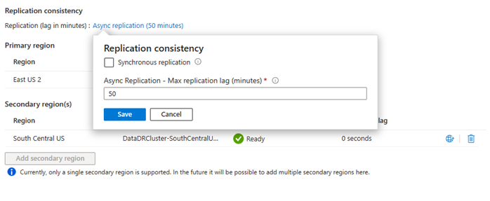 Schermopname van de gebruikersinterface voor replicatieconsistentie in de gebruikersinterface voor geo-replicatie.