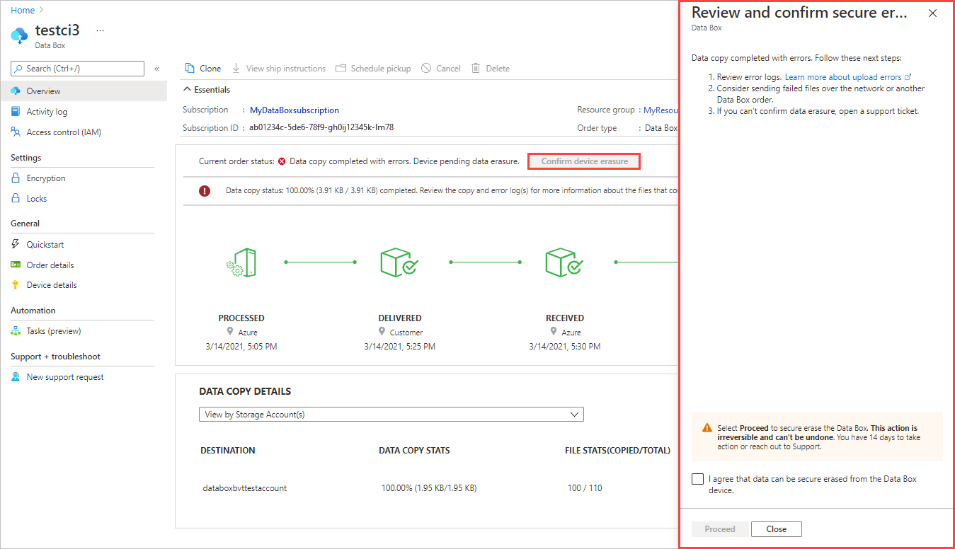 Het deelvenster Controleren en doorgaan voor uploadfouten in Azure Portal