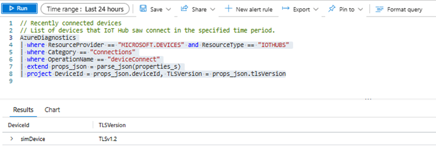 Diagram met de query voor tls-versie van het apparaat.